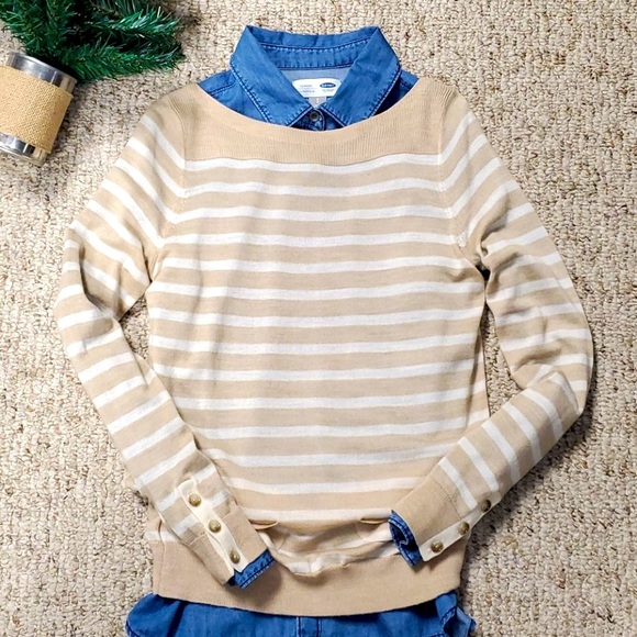 Womens LOFT xs soft tan and white sweater - Picture 13 of 16